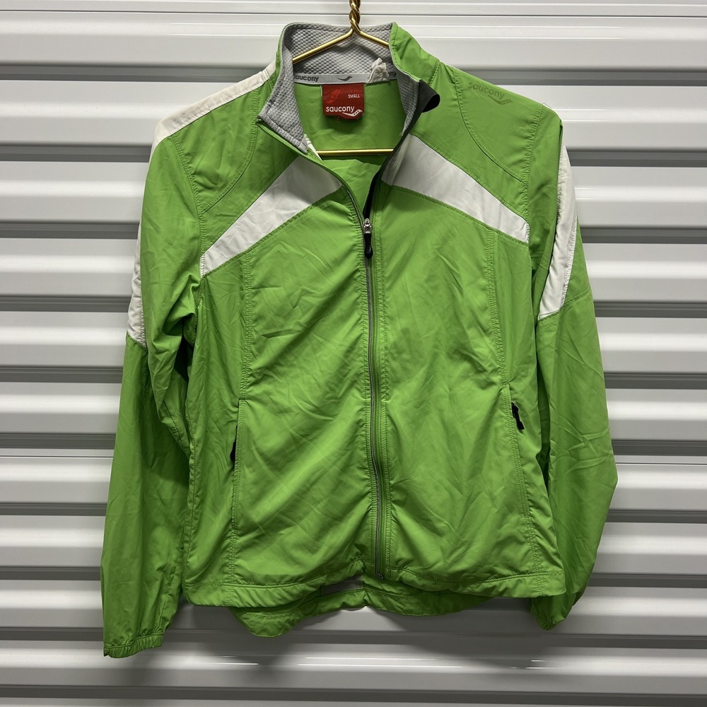 Saucony Womens Running Jacket Small Lime Green White Windbreaker Full Zip — photo 2